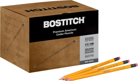 Bostitch Office Premium #2 Pencils, American Cedar Wood, Pre-Sharpened, HB Graphite, 500-Pack