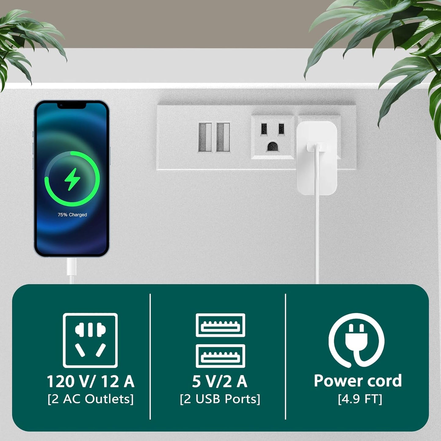 2 Drawer Lateral File Cabinet with Charging Station, Wood Filing Cabinet with Lock & LED Light, Large Storage Printer Stand for Home Office, White