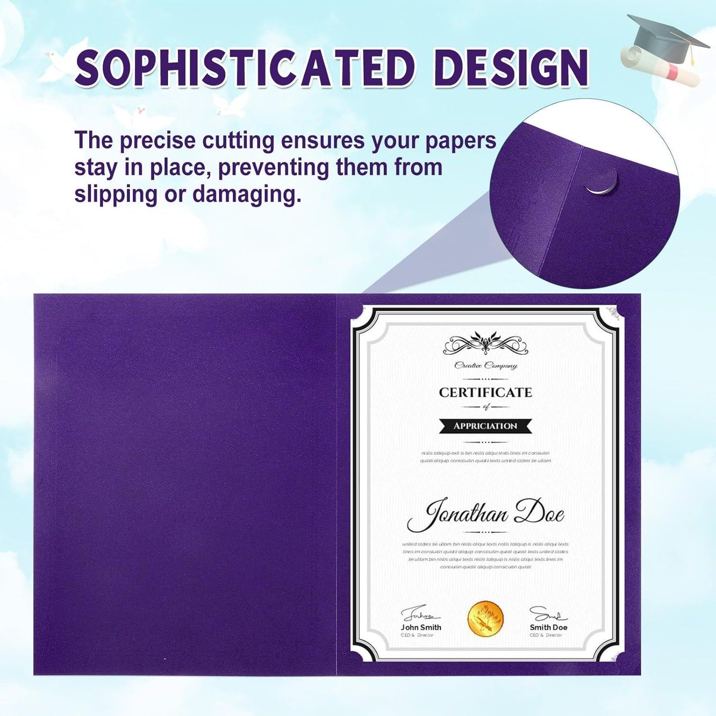 gisgfim 100Pcs Certificate Holders Diploma Covers Single Sided Gold Foil Border Award Certificate Covers for Letter Size 8.5x11 Certificates Cardstock Document Papers Storage Organizer (Purple)