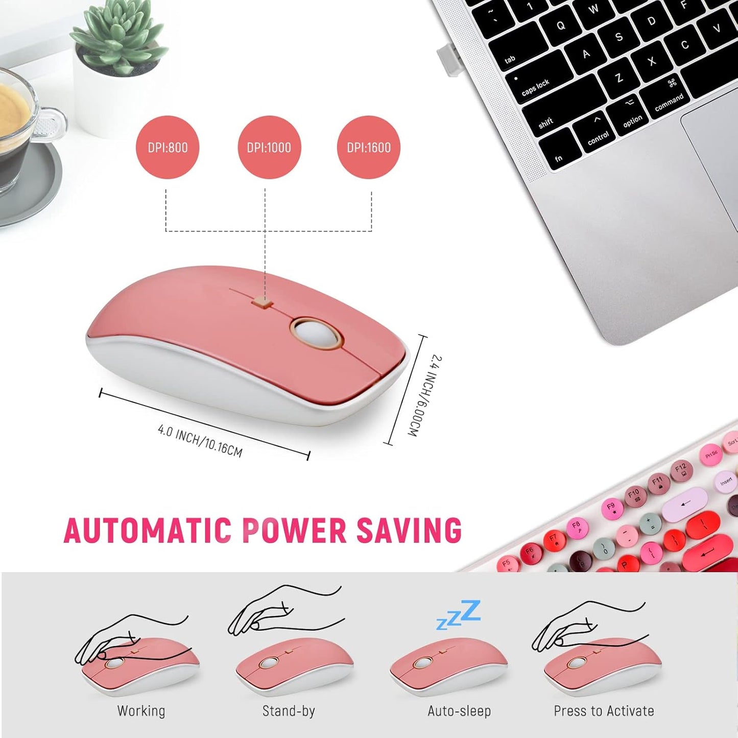 FOPETT Wireless Keyboard and Mouse Sets,Reliable 2.4 GHz Connectivity for PC,Laptop,Smart TV and More (White Colorful)