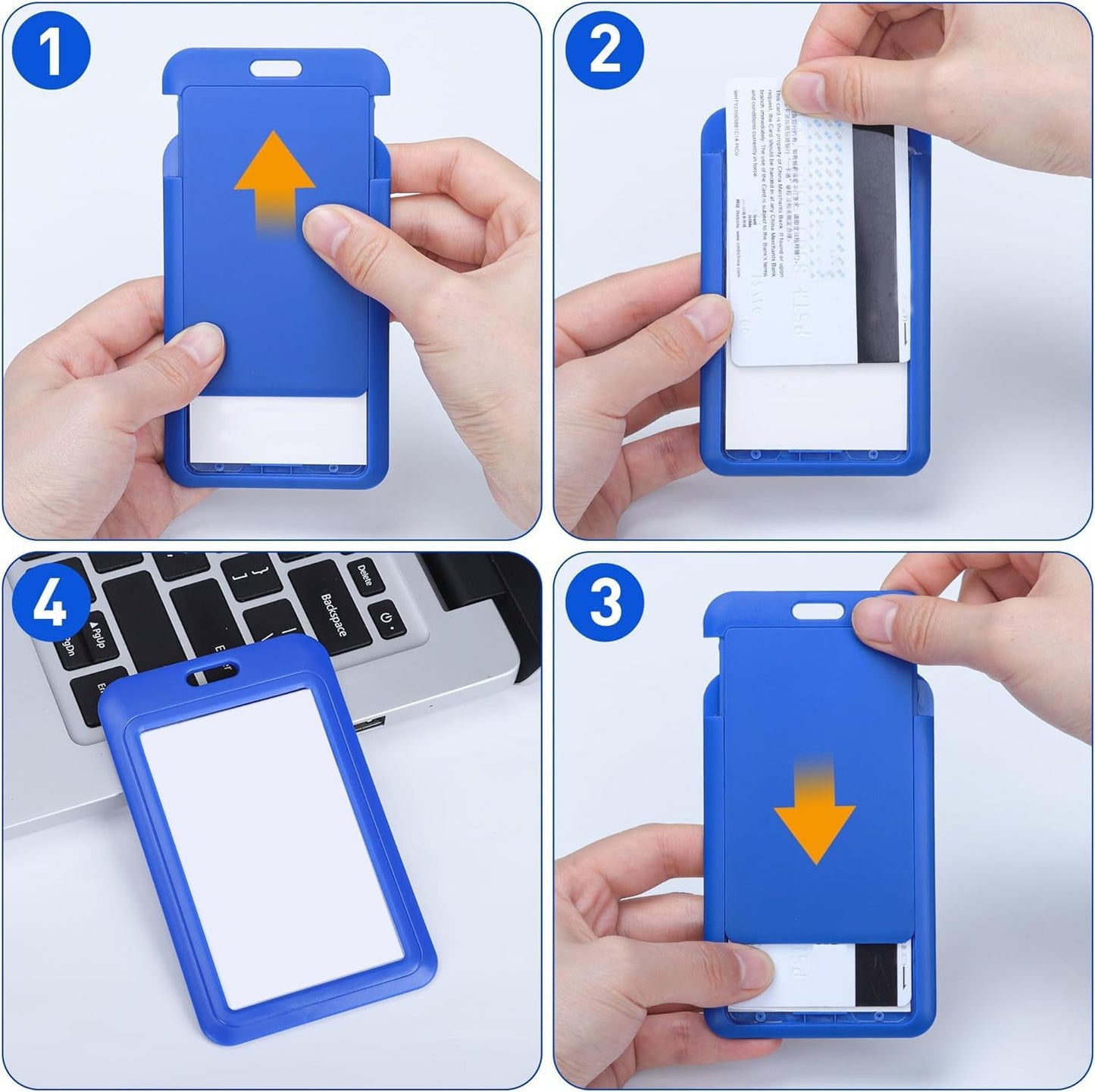 15 Pack Sliding ID Badge Holder Vertical Hard Plastic Card Case Protector Pouch,for Office School ID Credit Cards Proximity Work Badge Sleeve Key Cards Driver's Licenses (Blue)