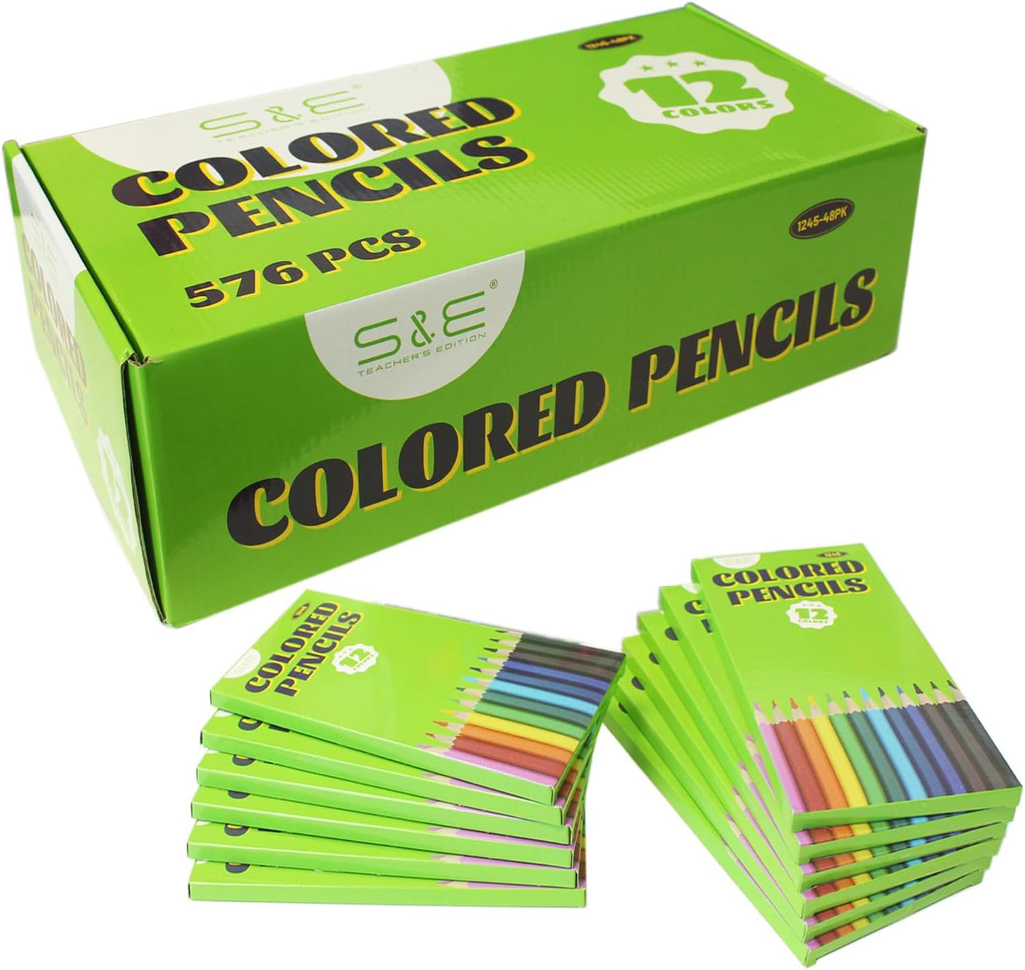 S & E TEACHER'S EDITION 576Pcs Colored Pencils, Pre-sharpened, coloring pencils for adults kids Bulk Back to School Supplies For Teachers 12 Colors, 12pcs/box, 48Boxes, Total: 576Pcs.