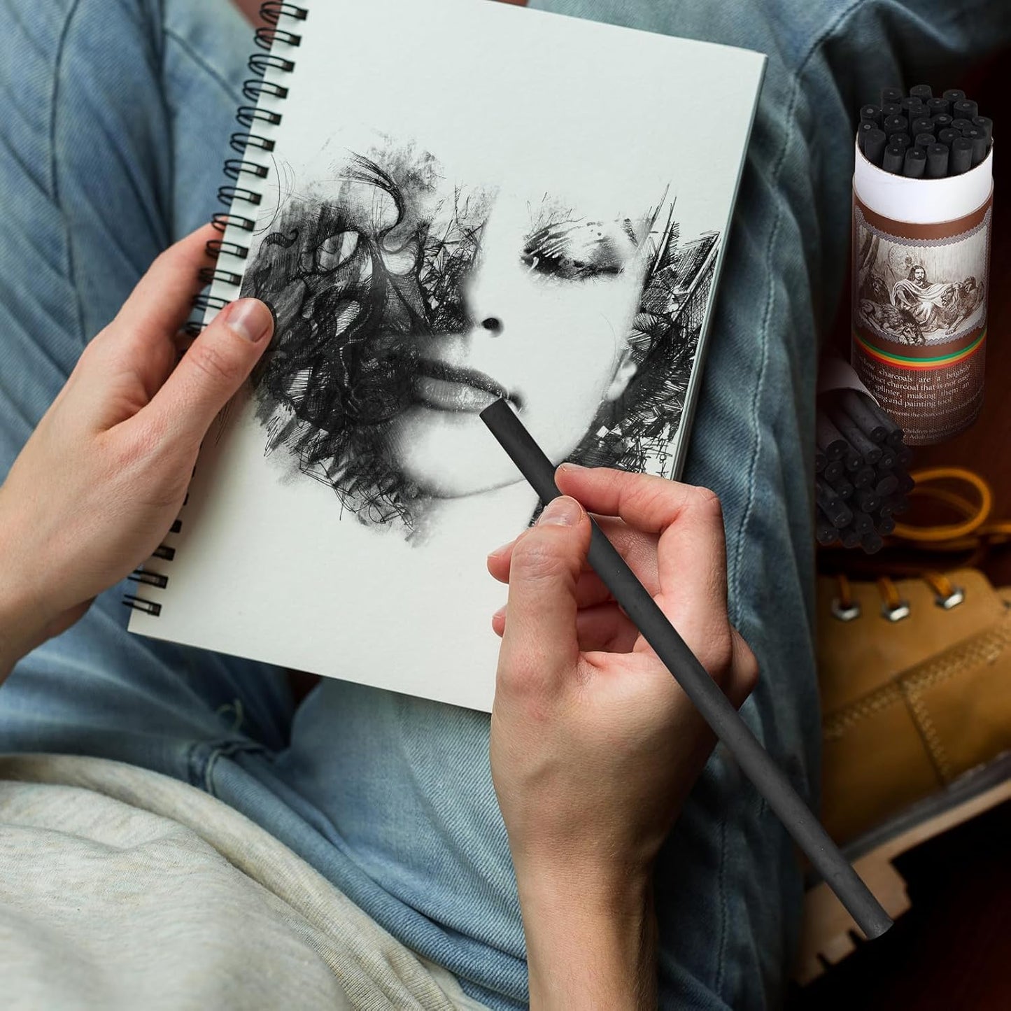 Gueevin 60 Pcs Willow Charcoal Sticks, Willow Charcoal, Artists, Beginners, Students, Perfect for Sketching, Drawing, Shading, and Fine Art (2-4mm，4-5mm，5-7mm，7-9mm)