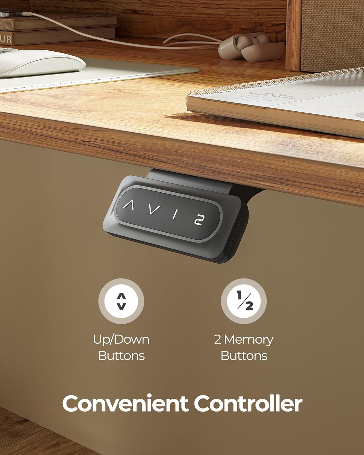 FEZIBO 60 x 24 Inch Height Adjustable Electric Standing Desk with Double Drawer, Computer Desk, Home Office Stand Up Table with 4 Height-Adjustable Feets & 2 Hooks, Light Rustic