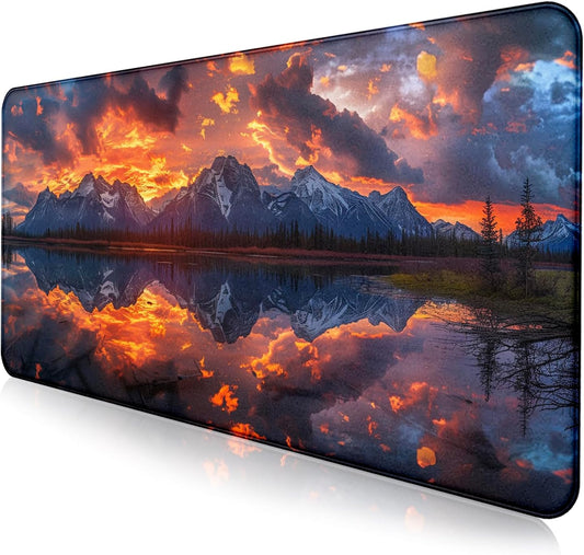 Volcanic Lava Scene Ultra Large Computer Desk Pad, Anti Slip Keyboard Pad, Customized Thick Large Stitched Edge Mouse Pad for Office 35.4 x 15.7 Inches