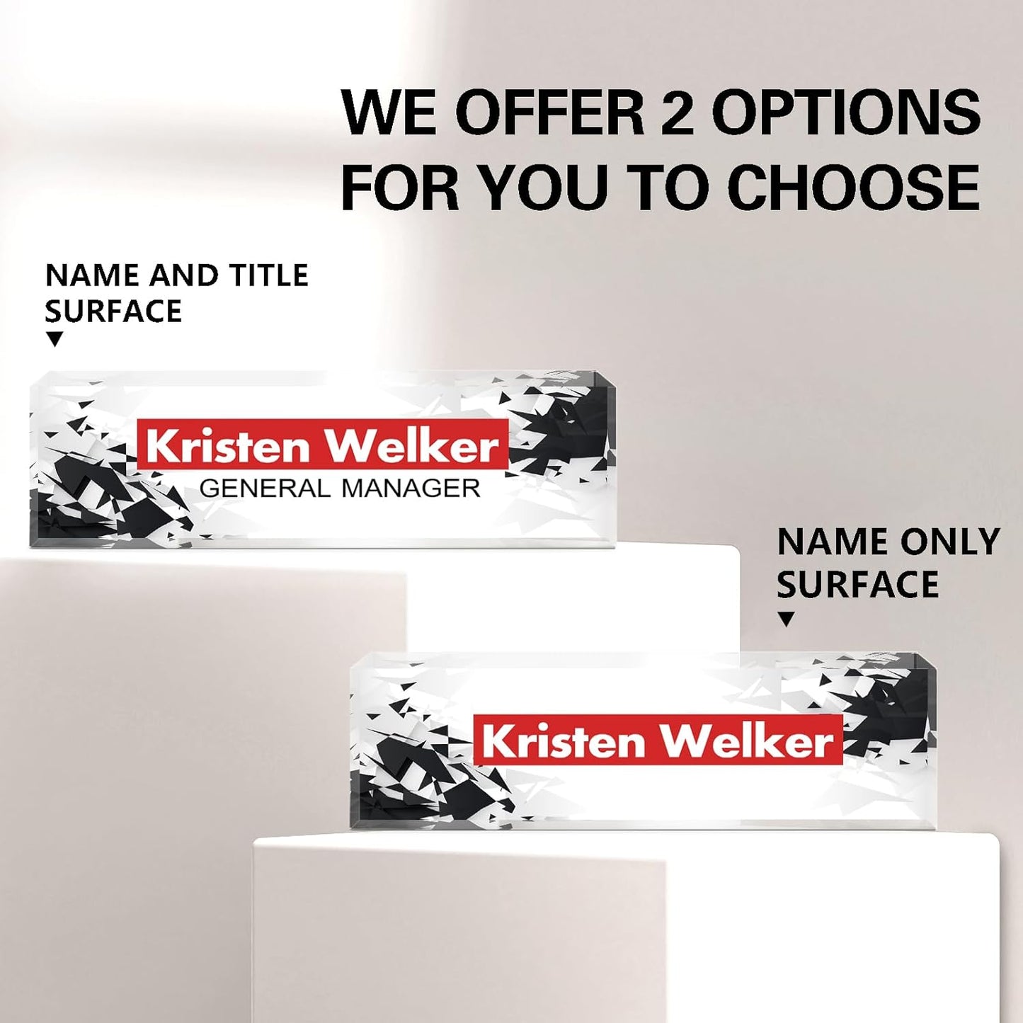 Gowellly Desk Name Plate Personalized - Custom Acrylic Name Plate for Desk - Enterprise Custom Logo/Text nameplates - Employee Appreciation Gifts (White/Red)