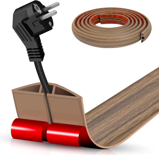 Floor Cord Cover Self Adhesive Cord Hider,20FT Cable Management, Extension Strip Protector for Wires, Prevent Cable Trips for Offices, Gyms, Exhibitions Cavity:0.39"(W) x 0.27"(H) Woodsmokedbrown