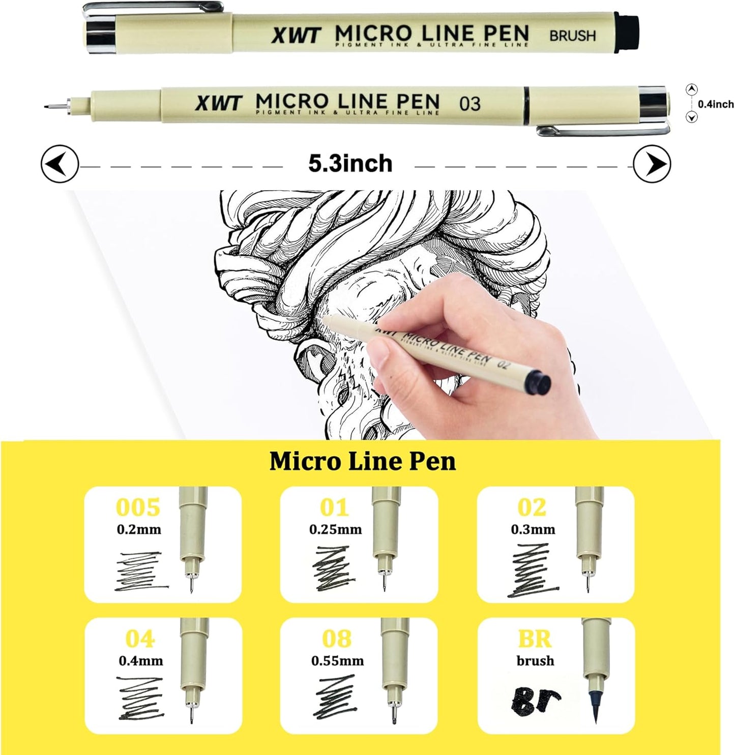 Micro Fineliner Pens 6 Size/Set, Ultra Fine Fineliner Pen, Brush Marker Pen, Water-based Black Pigment Ink, Drawing Journaling Doodle Supplies for Artists, Designers, Students