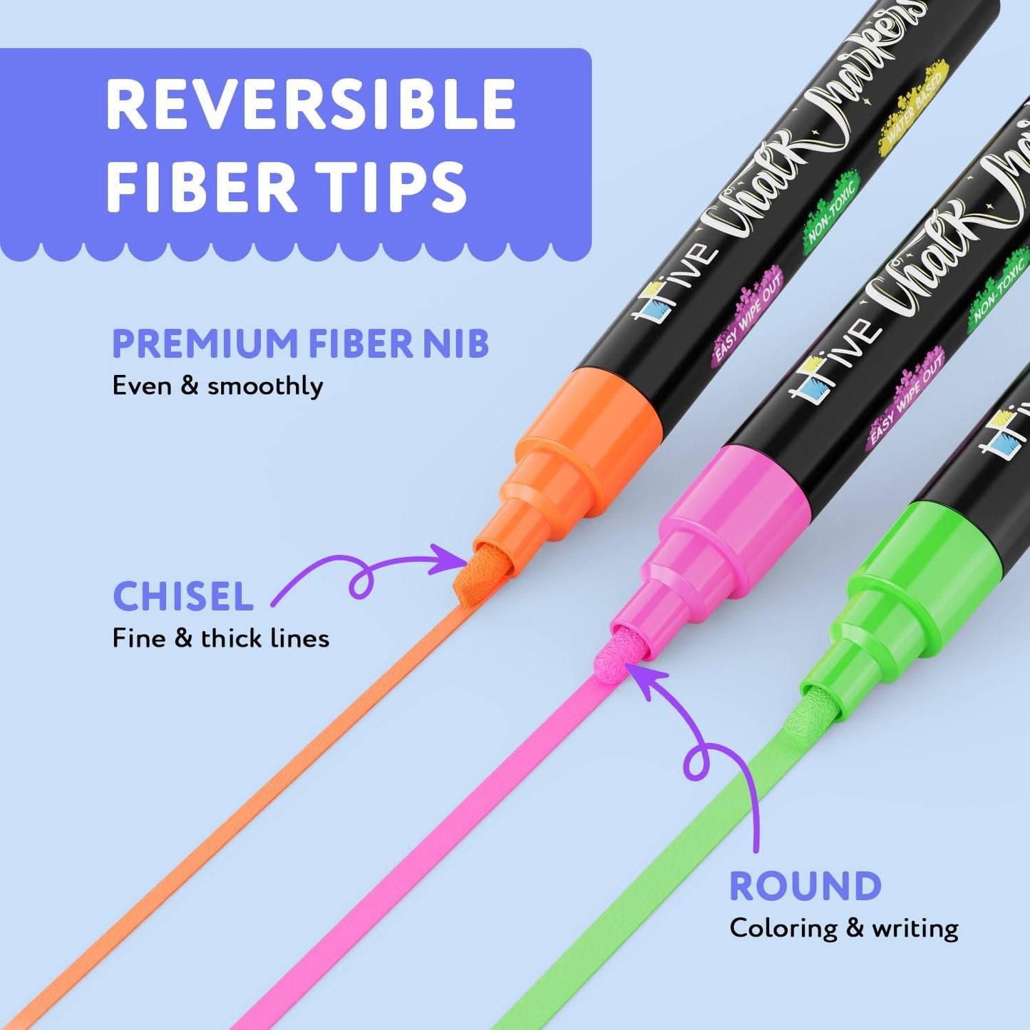 TFIVE Chalk Markers - 8 Color Chalk Pens and 24 Labels - Dry & Wet Erase, Reversible Tip, for Chalkboards, Signs, Windows, Blackboard, Glass, Mirrors, Liquid Chalk