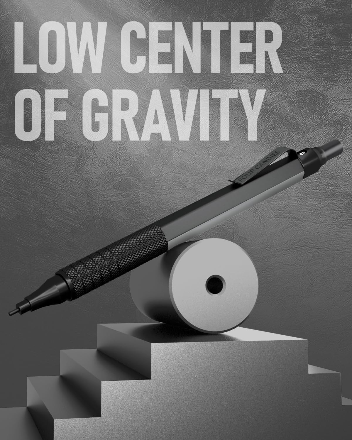 Four Candies 0.9mm Mechanical Pencil Set with Case, 3PCS Metal Artist Lead Pencil with 8 Tubes (480PCS) HB Lead Refills, 3 Erasers, 9 Eraser Refills For Engineer Art Writing Drafting, Black