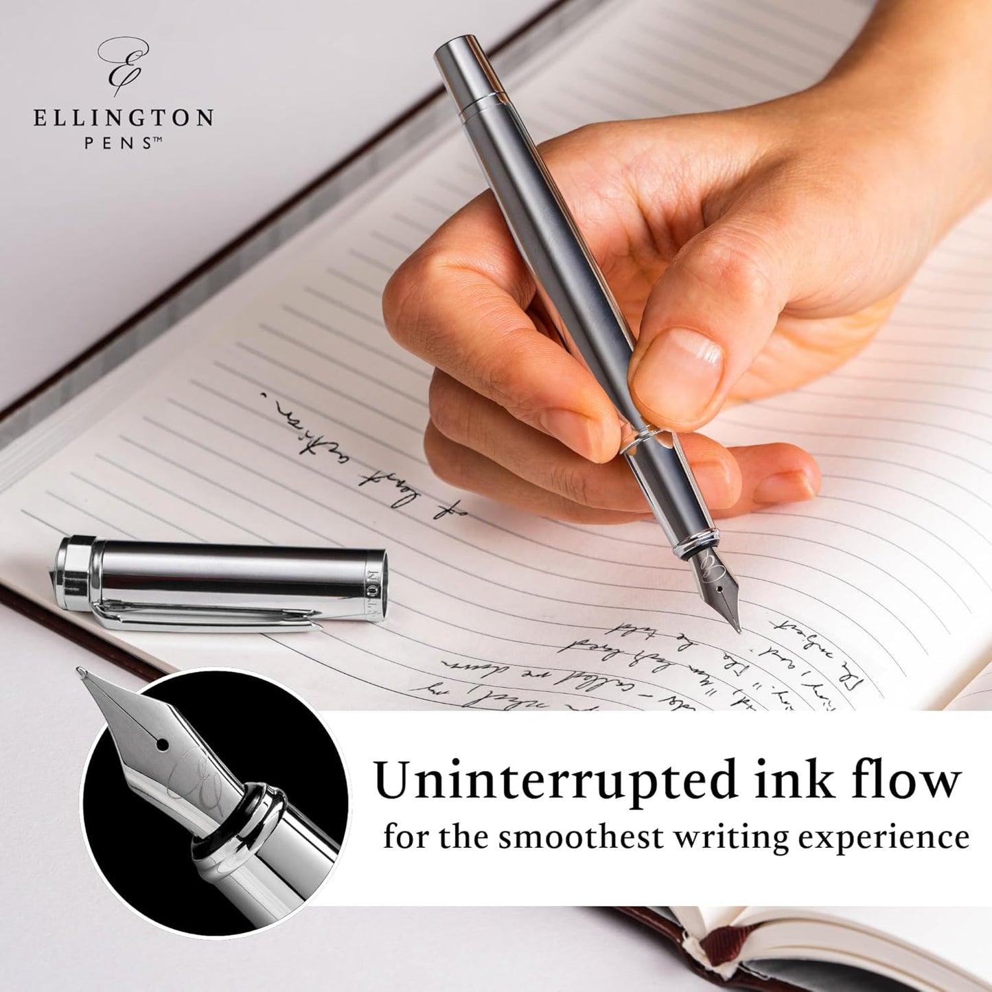 Luxury Fountain Pen Set- Fountain Pens for Writing - Smooth Fine Nib - Includes Refillable Ink Converter, 3 Ink Cartridges [Black & Blue], Gift Box - Elegant Calligraphy