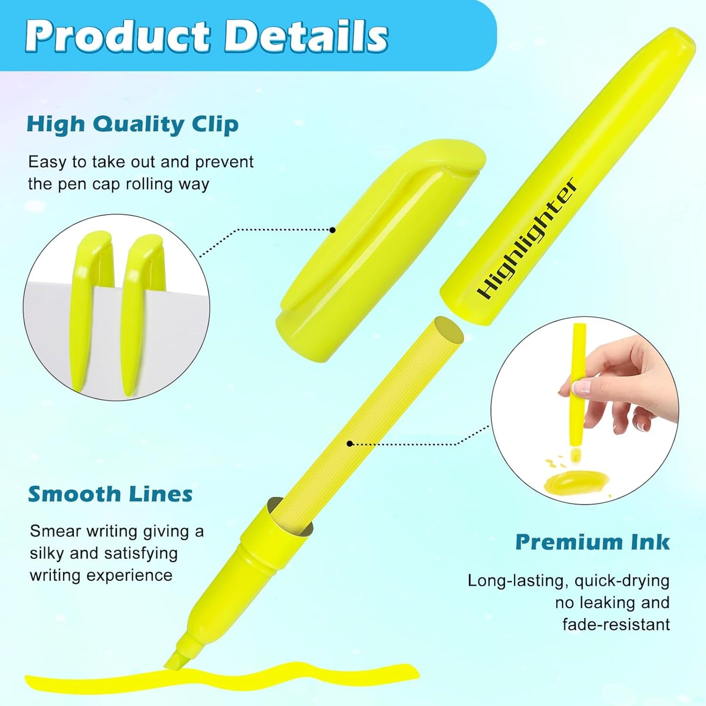 Duchong 30 Yellow Highlighters, Chisel Tip Dry-Quickly Highlighter Markers, Highlighter Bright Colors for Adult Kids, Office Classroom Must Have, School Supplies for Teachers