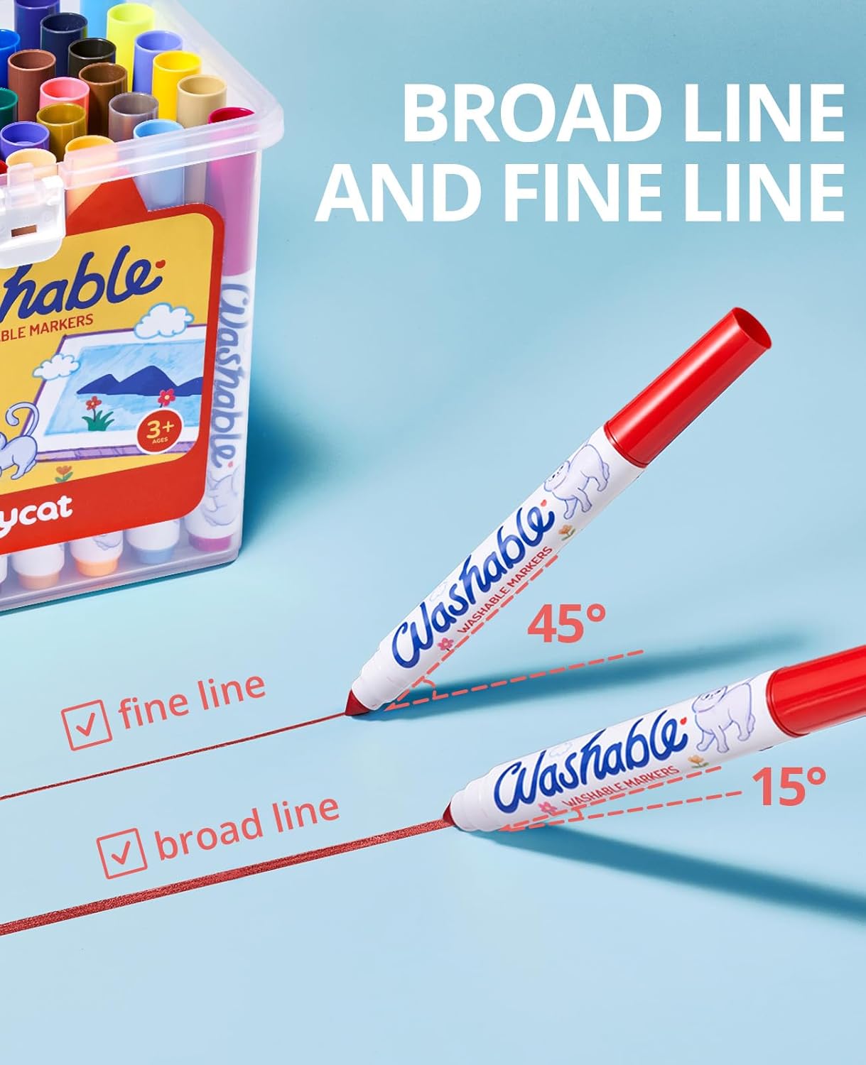 JoyCat 48 Count Washable Markers for Kids, 48 Colors Washable Markers Set with Carrying and Storage Case, Coloring Marker Bulk for Boys Girls, School Classroom Supplies