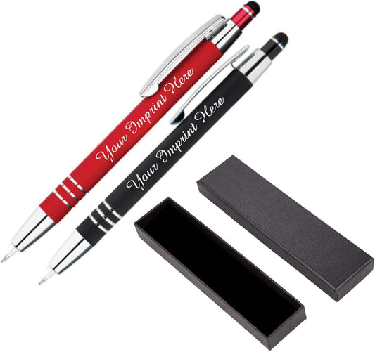 ExpressDesigns™ - Personalized Pens Gift Set - 2 Pack of | LED Flashlight Soft Touch Metal Pens w/gift box | Luxury Ballpoint Pen Custom Engraved with Name or Message | Light Up Pens (Black - Red)