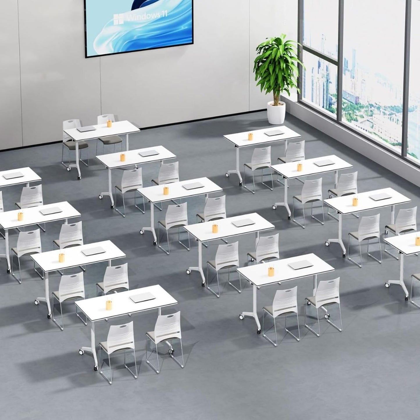 Folding Conference Room Table, Modern Mobile Training Table with Wheels, White Foldable Seminar Meeting Tables for Office Corporations (2pack 70.9in)