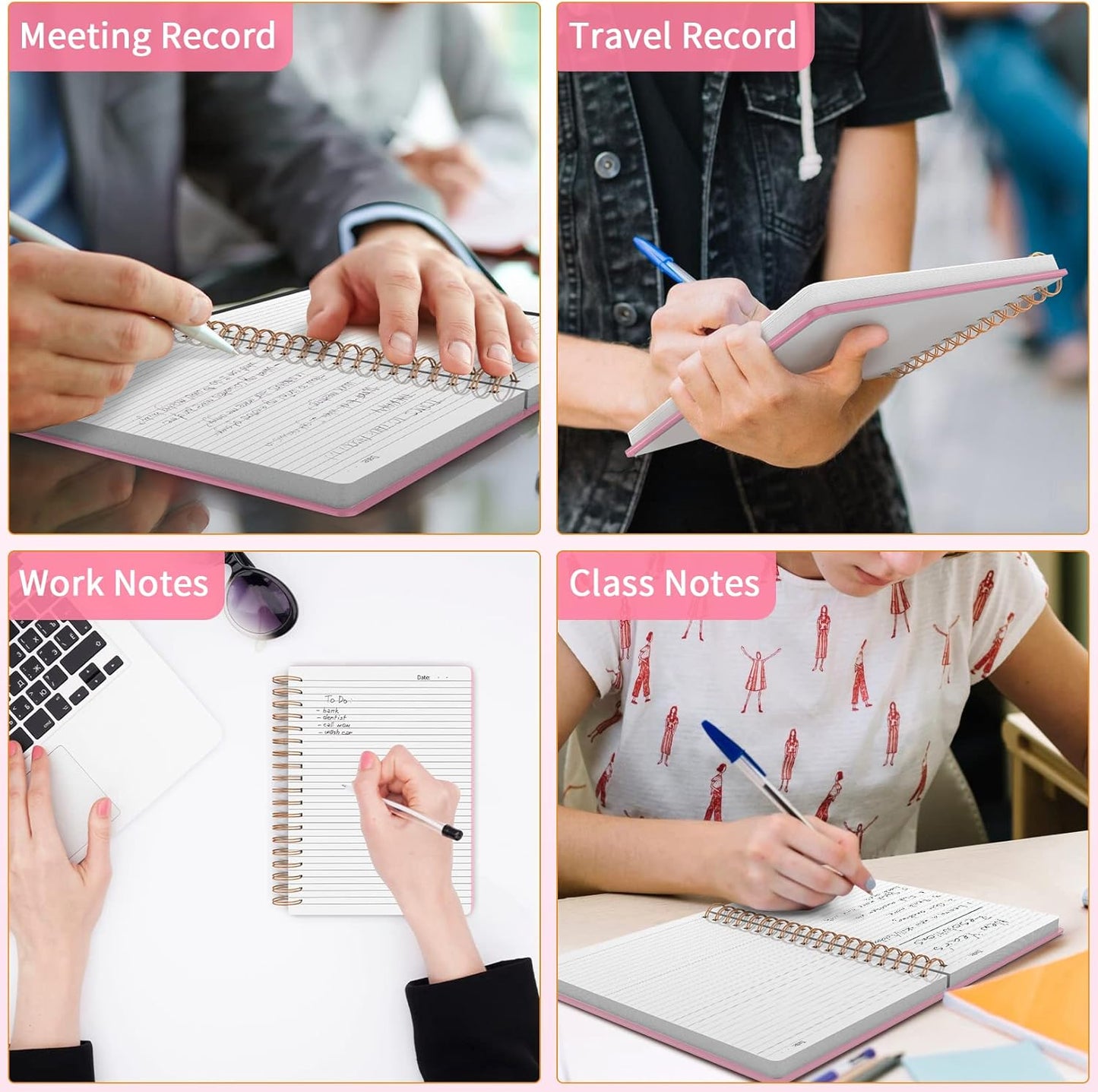 Forvencer A4 Lined Spiral Journal Notebook with 300 Numbered Pages, 11" X 8.5" Thick Journals for Writing with 100GSM Paper, Hardcover Notebooks with Contents for Work, School, Pink