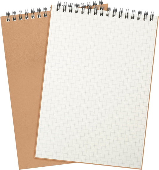 2 Pack Graph Paper Spiral Notepad A5 Top Wirebound Notepad Grid Notebook Steno Pads Memo Notebook Grid Paper 140 Pages for Writing Sketching Drawing Office Supplies (Kraft)