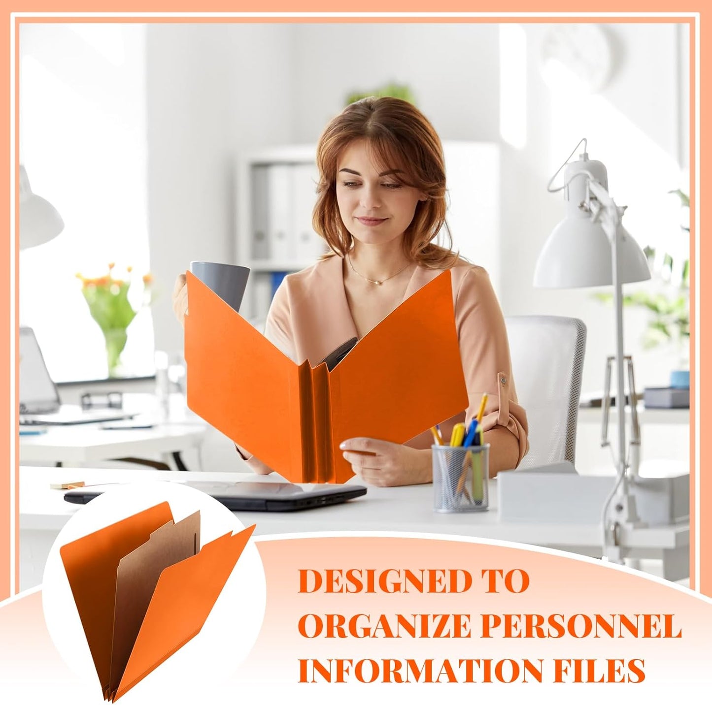 12 Pcs Classification Folders Letter Size, 1 Divider Pressboard File Folder with Fasteners, Expanding File Organizer Bulk for Teachers, Clergy, Office, Church, Christmas Donations (Orange)