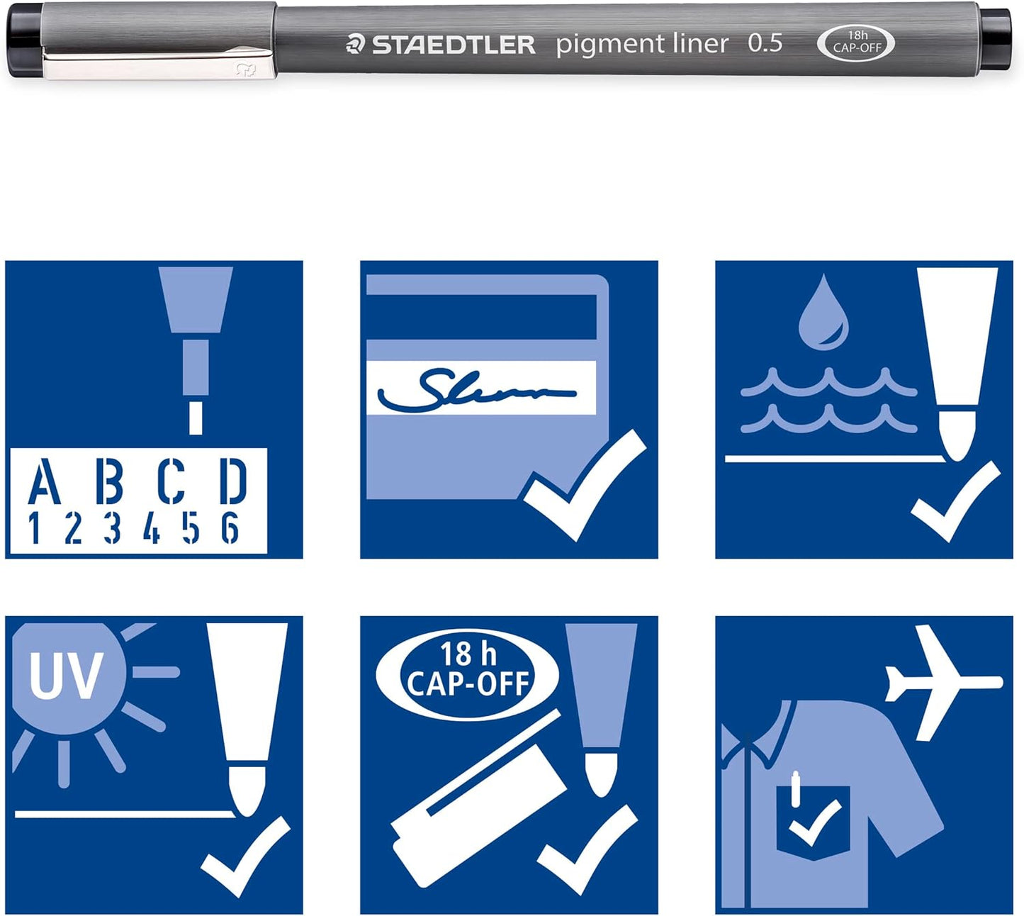 STAEDTLER Pigment Liner, Fineliner Pen for Drawing, Drafting, Journaling, 0.7mm, Black, Box of 5 Pens, 308 07-9 04