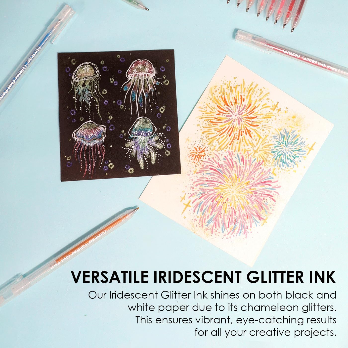 42 Glitter Gel Pen Set, 18 Iridescent&24 Essential Color Pens, Smooth Rollerball Tip, Metallic Sparkly Gel Pens for Coloring (42 Colors Capped Glitter Gel Pens)