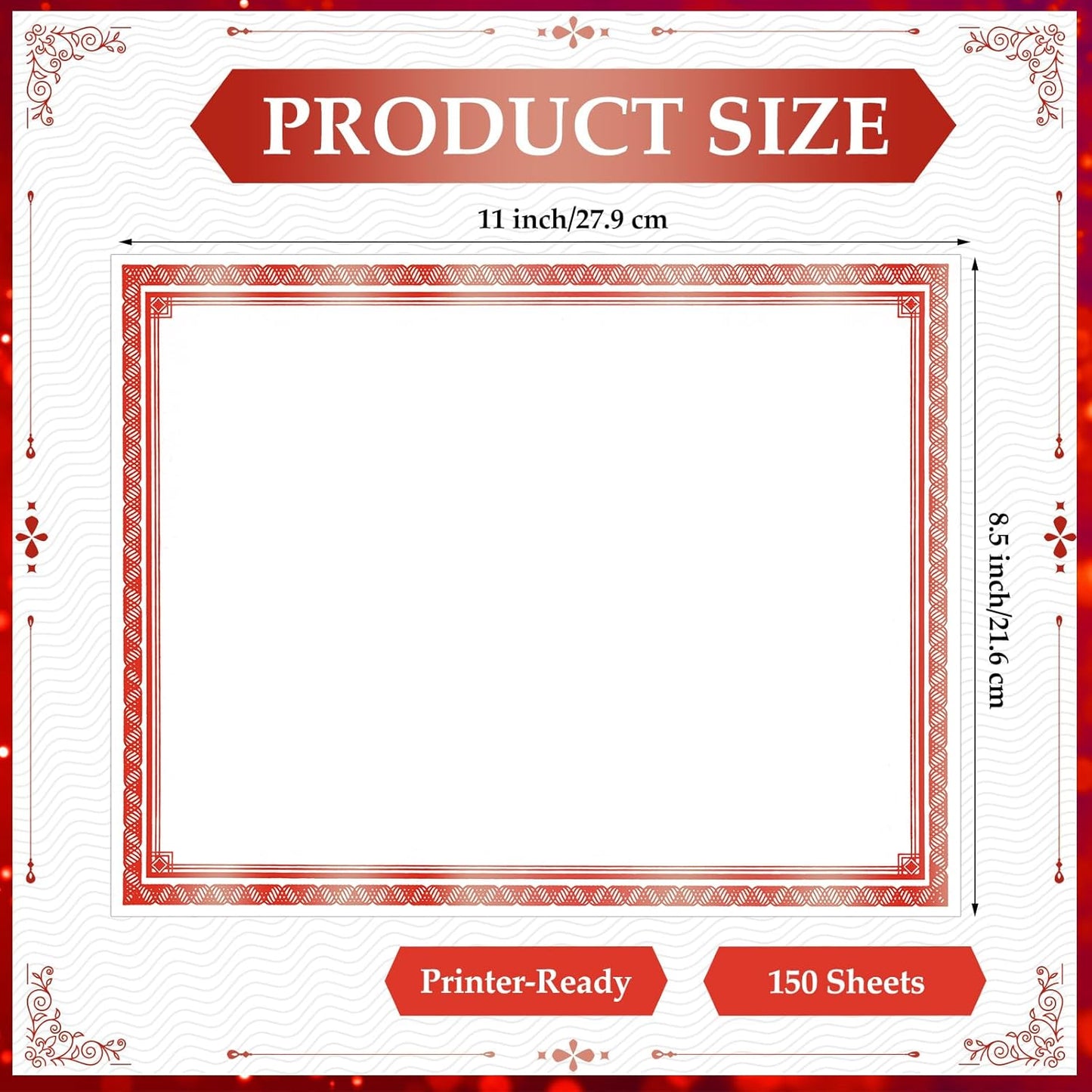 150 Sheets Foil Award Border Certificate Papers 8.5 x 11 for Printing Blank Customizable Awards Certificates for Graduation Diploma Achievement Scholarship Business Employee Document (Red)
