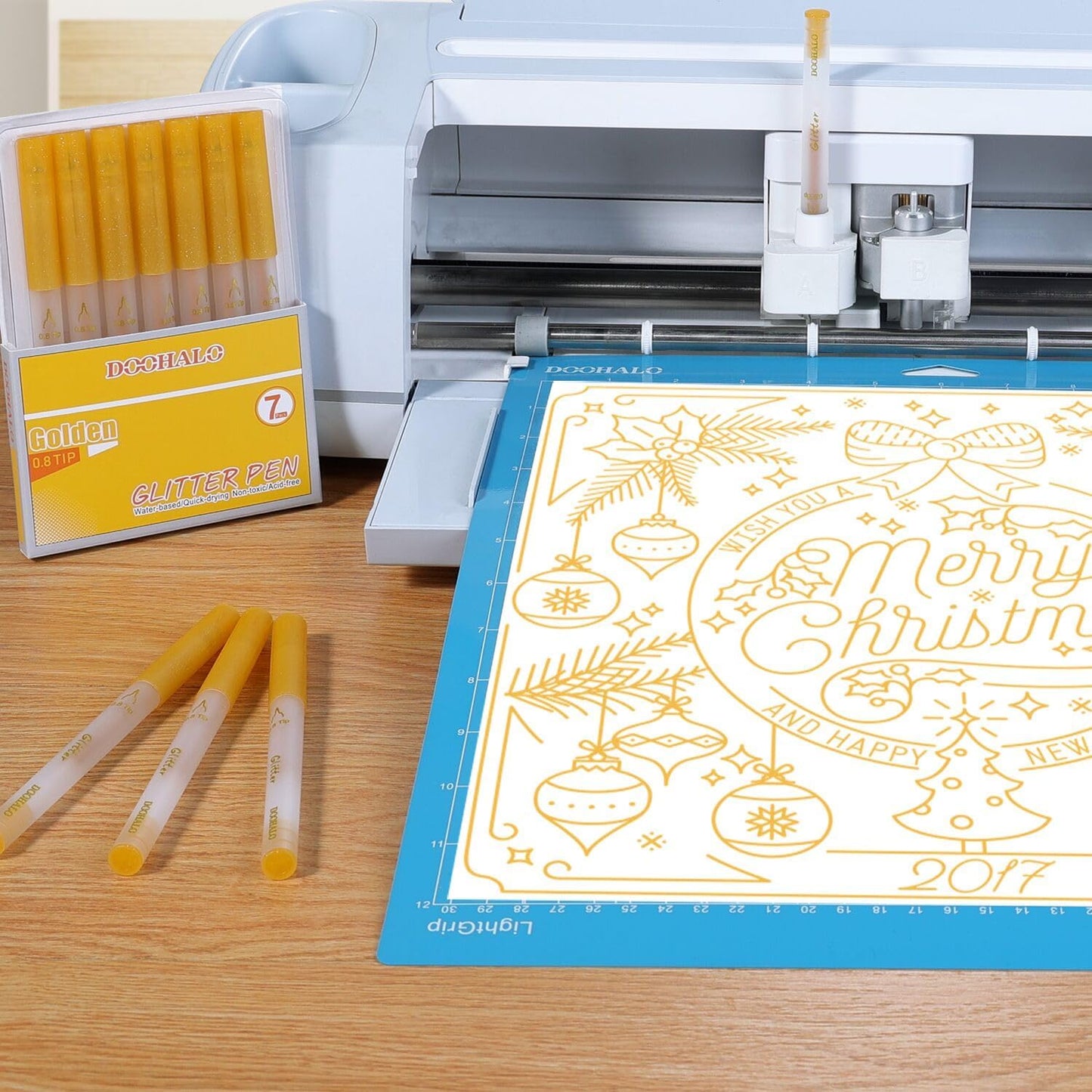 DOOHALO Gold Gel Glitter Pen Compatible with Cricut Maker 3/Maker/Explore 3/Air 2/Air Gel Gollter Markers Variety Tips Point for Drawing