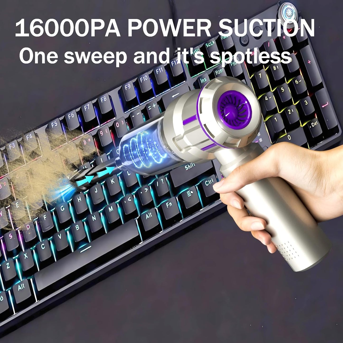 16000PA Computer Vacuum Cleaner Keyboard Cleaner Compressed Air Duster - Cordless Handheld Mini Vacuum for PC/Laptop Cleaning - Portable Air Duster for Car/Home/Office(Purple, Small)