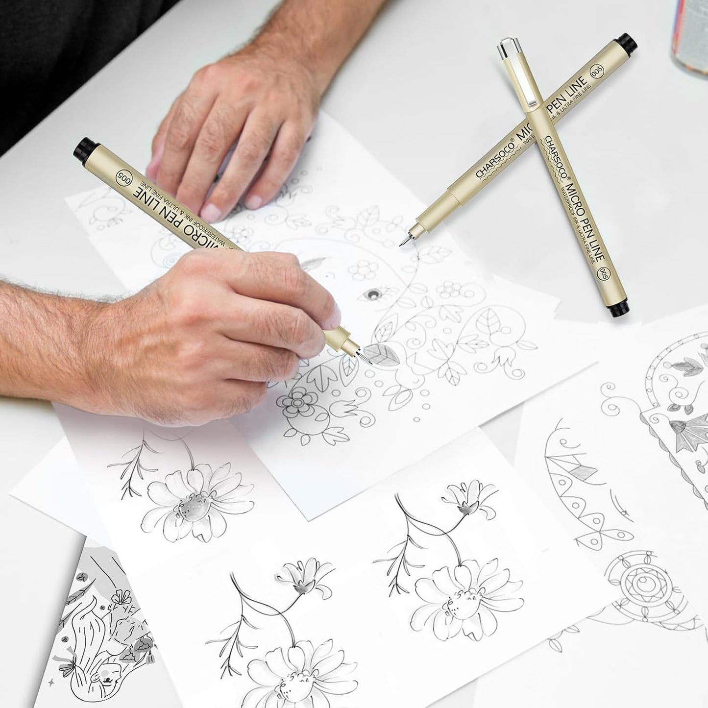 3 Micro Pen, 6 Pack Black Fine Point Pen with Waterproof Archival Ink, 3mm Fineliner Ink Pens for Artist Illustration, Sketching, Anime, Manga, Technical Drawing and Scrapbooking