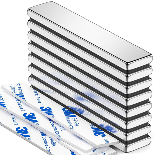 Grtard 8Pack Magnets Bar, Neodymium Magnet Strips Heavy Duty, Rare Earth Magnets with Double-Sided Adhesive for Fridge, Garage, Kitchen, Science, Craft, Office, DIY - 60 x 10 x 3 mm