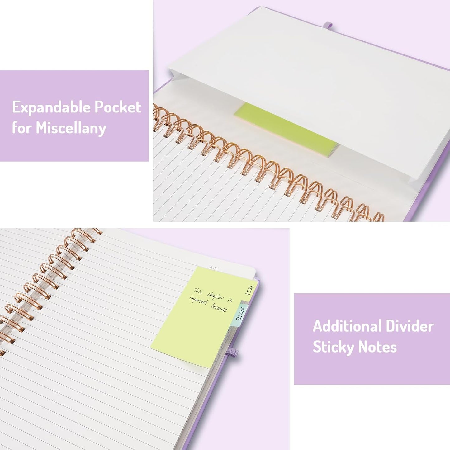 Forvencer A4 Lined Spiral Journal Notebook with 300 Numbered Pages, 11" X 8.5" Thick Journals for Writing with 100GSM Paper, Hardcover Notebooks with Contents for Work, School, Purple