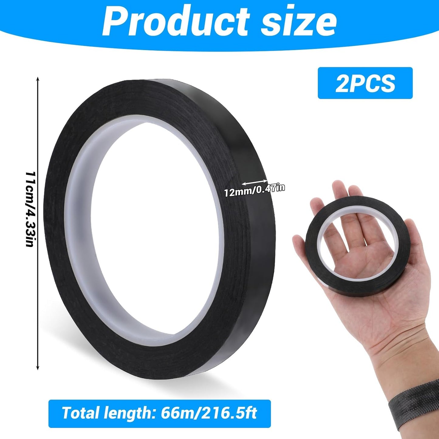 2 PCS Whiteboard Tape, 217 Feet X 1/2 Inch White Board Tape Line Black Graphic Tapes Self Adhesive Chart Line Grid Marking Dry Erase Artist Thin Black Tapes for Dry Erase Board DIY Art