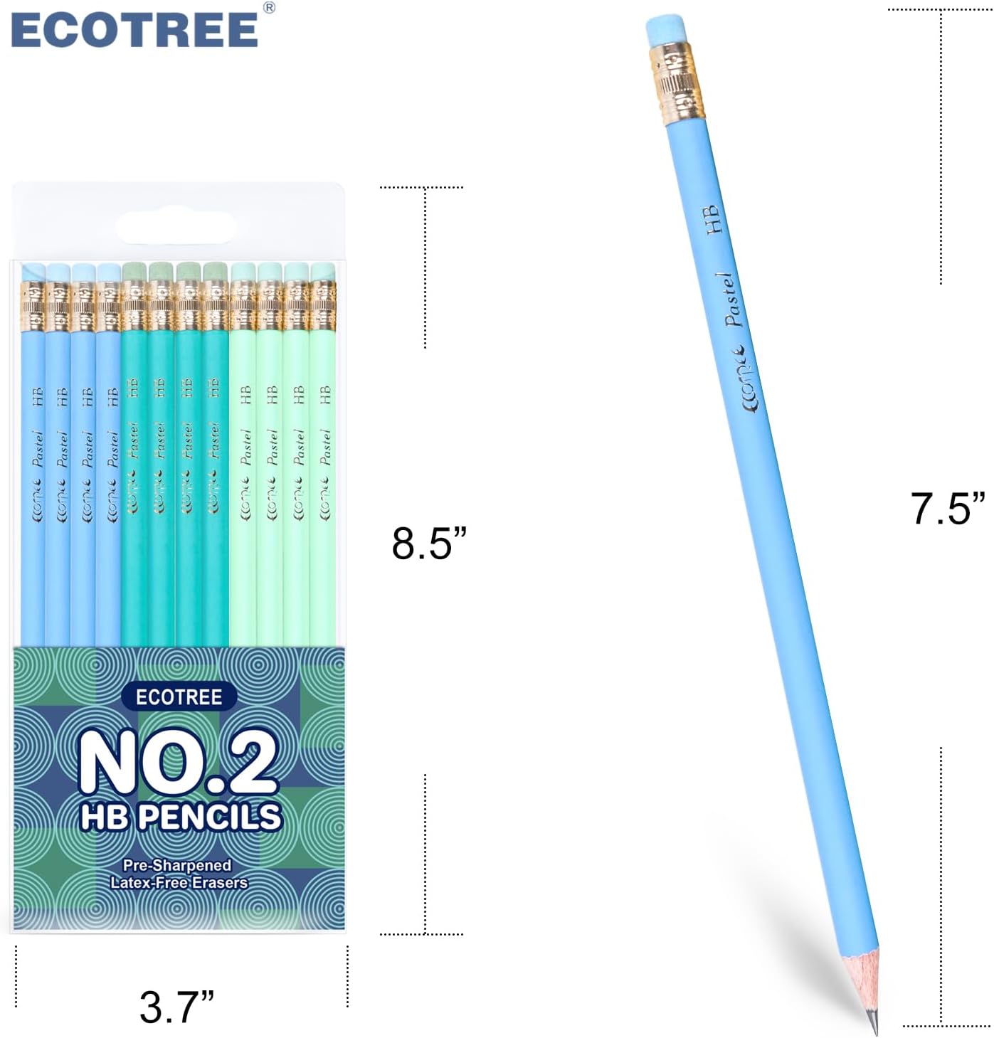 ECOTREE Pencils #2 Pre-Sharpened Pencils for Kids Number 2 Pencil with Erasers for School, Writing, 12 Count