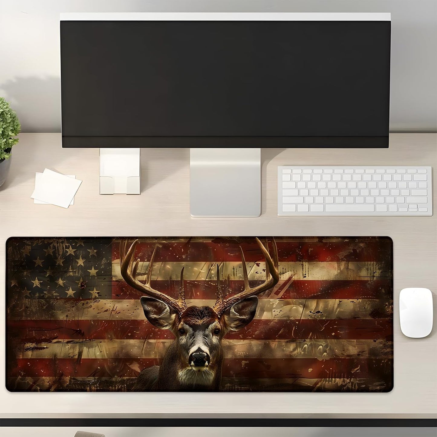 American Deer Gaming Mouse Pad Gifts 31.5" x 11.8", Non-Slip Rubber Base MousePads for Computers Laptop School Office Home Accessories Decor, Mouse Pad, Keyboard Desk Mat