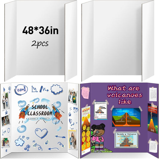 2 Pack Trifold Poster Board 48" X 36", IKAYAS Double Sided White Poster Boards, Science Fair Display Boards Posterboard Foamboard for Mounting, Prints,Art,Display,Projects Classroom Supplies