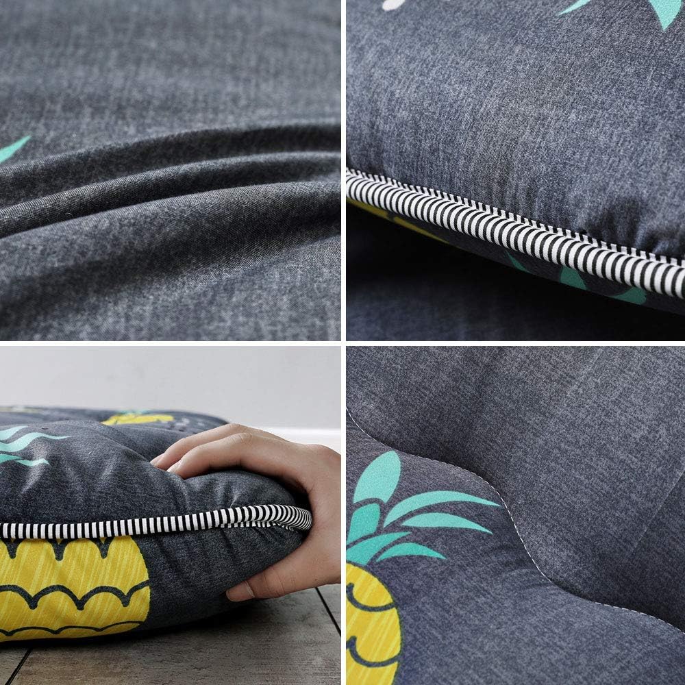 Grey Pineapple Japanese Floor Futon Mattress, Tatami Mat Portable Camping Mattress Kids Sleeping Pad Foldable Roll Up Floor Lounger Couch Bed, King Size