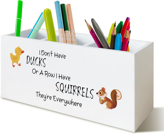 Funny Office Pen Holder for Desk, Dark Humor Office Work Gifts for Women Men Coworkers, I Don't Have Ducks in a Row Humorous Wooden Pen Pencil Holder Organizer for Desk Accessories