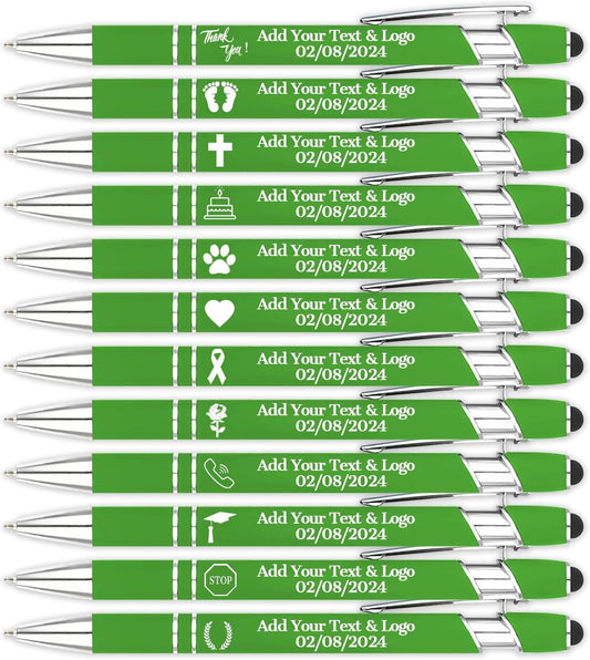 Personalized Pens with Name Logo or Message, Up to 1200 pcs Bulk Custom Metal Ballpoint Pen with Black Ink Customized Gift for Business, Graduation and Promotions (Green)