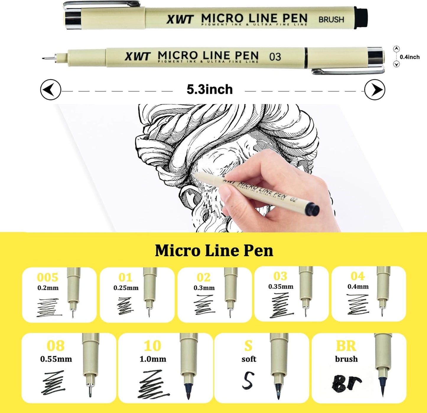Micro Fineliner Pens 9 Size/Set, Ultra Fine Fineliner, Soft Nib, Brush Marker, Water-based Black Pigment Ink, Drawing Journaling Doodle Supplies for Artists, Designers, Students