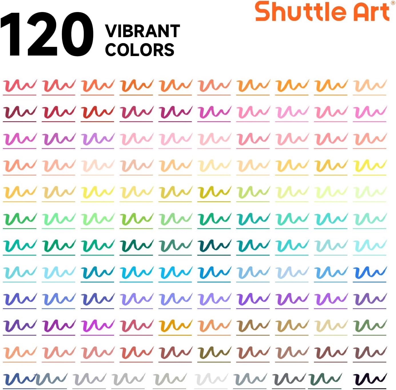 120 Colors Dual Tip Brush Marker Pens with 1 Coloring Book, Fineliner and Brush Dual Tip Markers Set, Water-based Ink Perfect for Kids Adult Artist Calligraphy Hand Lettering Journal Doodling Writing