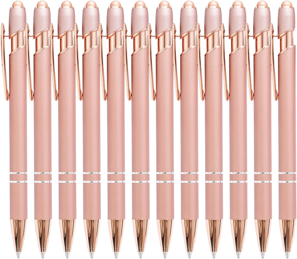 PASISIBICK 12 Pieces Rose Gold Ballpoint Pen with Stylus Tip, 2 in 1 Rose Gold Stylus Pens Stylish Pen, Metal Stylus Pen for Touch Screens, 1.0 mm Black Ink(Pack of 12)