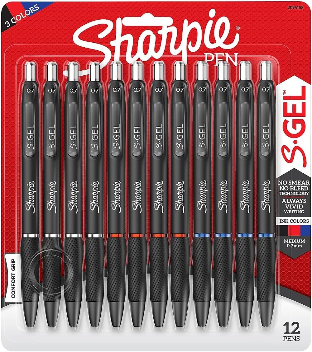 Sharpie S-Gel Gel Pens Writing Drawing Coloring Gel Pens For Journaling Medium Point Pen(0.7Mm) Assorted Colors 12 Count