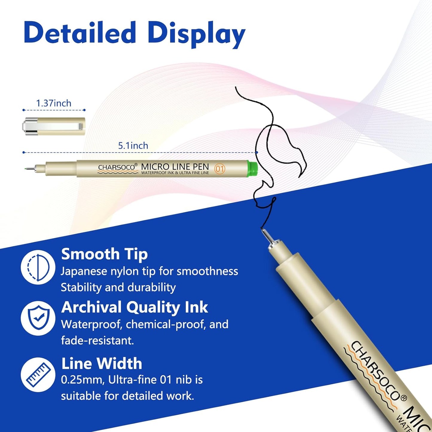 01 Micro Pen, Fine Point Pen with 24 Colors, Waterproof Archival Ink, 0.25mm Fineliner Ink Pens for Artist Illustration, Sketching, Anime, Manga, Technical Drawing and Scrapbooking