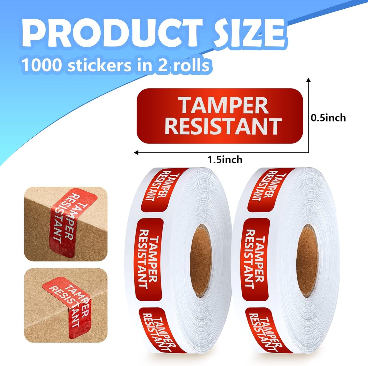Gueevin 1000 Pcs Tamper Resistant Metallic Labels Adhesive Stickers, 0.5 x 1.5 Inches Tamper Evident Tape Holographic Seal for Box Mailing Packaging Sealing Delivery Office Home Supplies