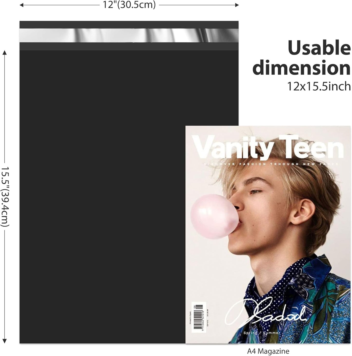 Fuxury 90000 Pcs 12x15.5" Poly Mailers Envelopes Shipping Bags for Clothing,Strong Adhesive Packaging Bag for Small Business Suppliers, Self Seal Mailing Poly Bags,Black