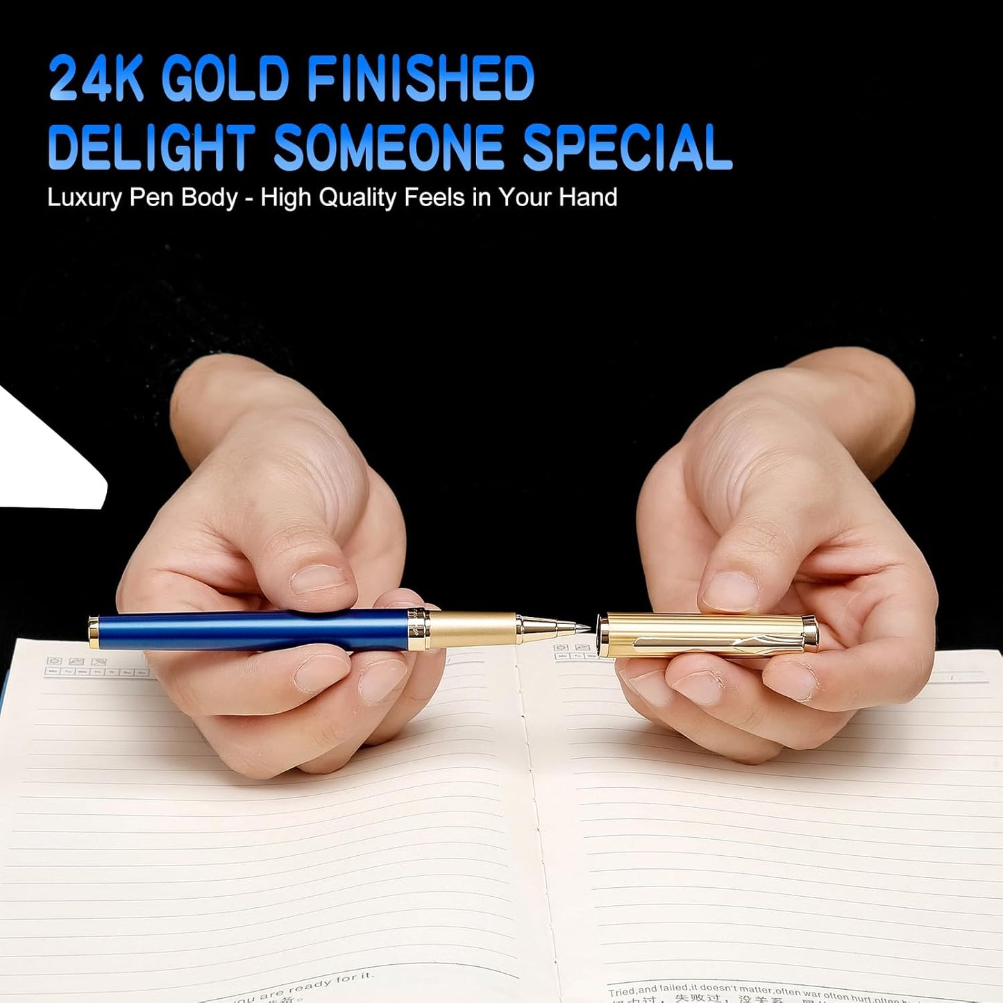 Nice Rollerball Pens with Real 24K Finish- Fancy Roller Ball Point Pens for Writing Journaling Note Taking Signature, Luxury Pen for Men Women Writers Christmas Graduation Gifts