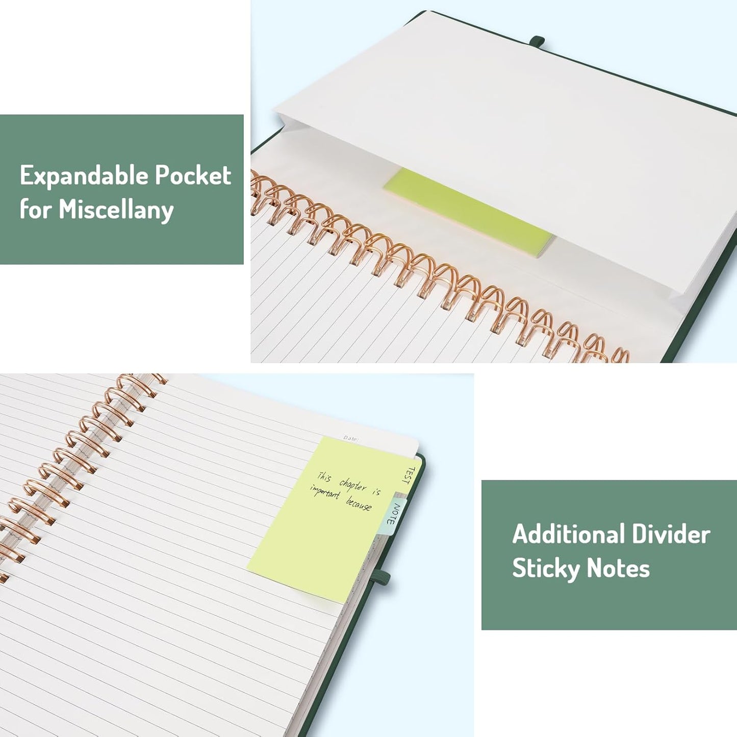 Forvencer Lined Spiral Journal Notebook with 300 Numbered Pages, B5 College Ruled Thick Journals for Writing with 100GSM Paper, Hardcover Notebooks with Contents for Work, School, Women, Men, Dark