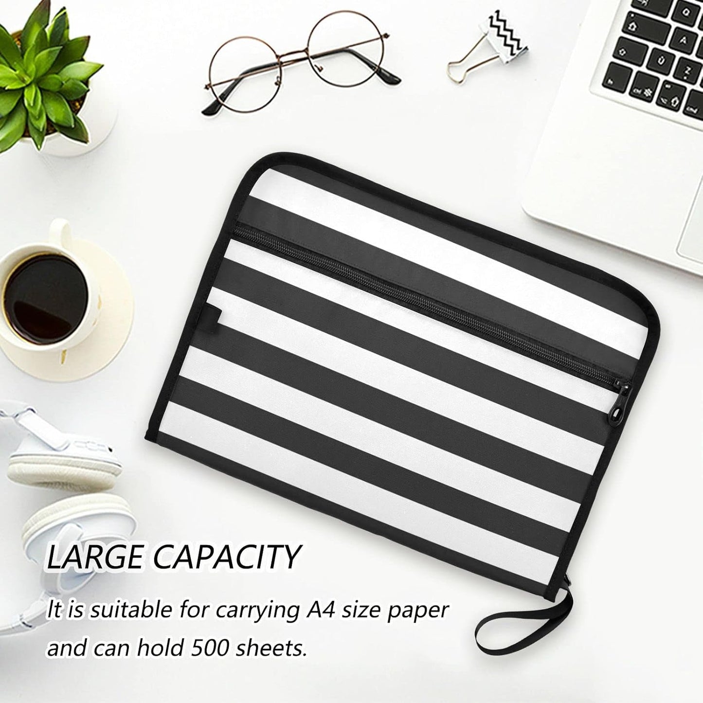 Gredecor Black and White Striped Expanding File Folder 13 Pockets Expandable Filing Folders Accordion Document Files Organizer for A4 Letter Size Paper