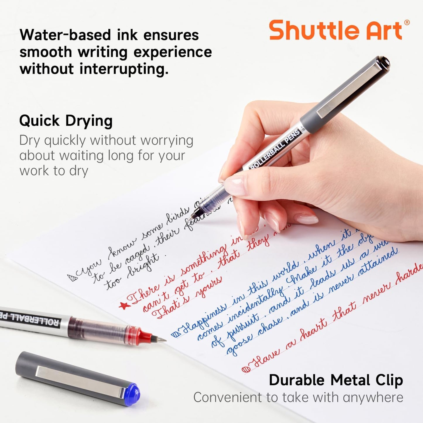 Shuttle Art RollerBall Pens, 25 Pack(21 black 2 blue 2 red) Fine Point Roller Ball Pens, 0.5mm Liquid Ink Pens for Writing Journaling Taking Notes School Office