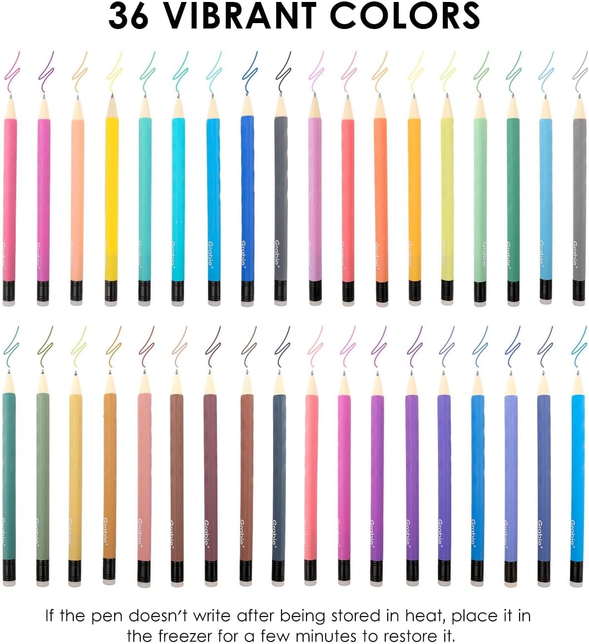 Grabie Erasable Gel Pens, 36 Colors Erasable Pens, Make Mistakes Disappear Colored Pens, Assorted Color Inks for Drawing Writing Planner,Gel Pens for Coloring, Set of 36