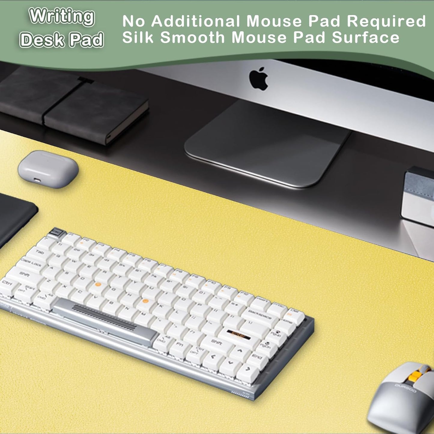 Boutilon Leather Desk Pad Protector,Non-Slip Mouse Pad,Laptop Desk Pad,Office Mouse Mat,Waterproof Leather Desk Blotter,Desk Writing Pad for Office and Home (M-Yellow,30"x14")